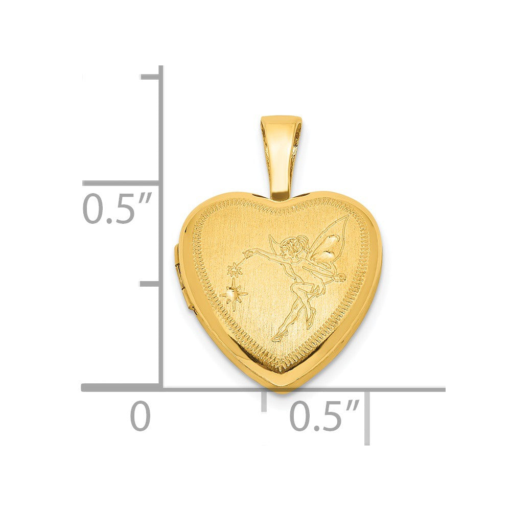 SSP Sterling Silver Gold-plated Satin & Polished 12mm Fairy Heart Locket