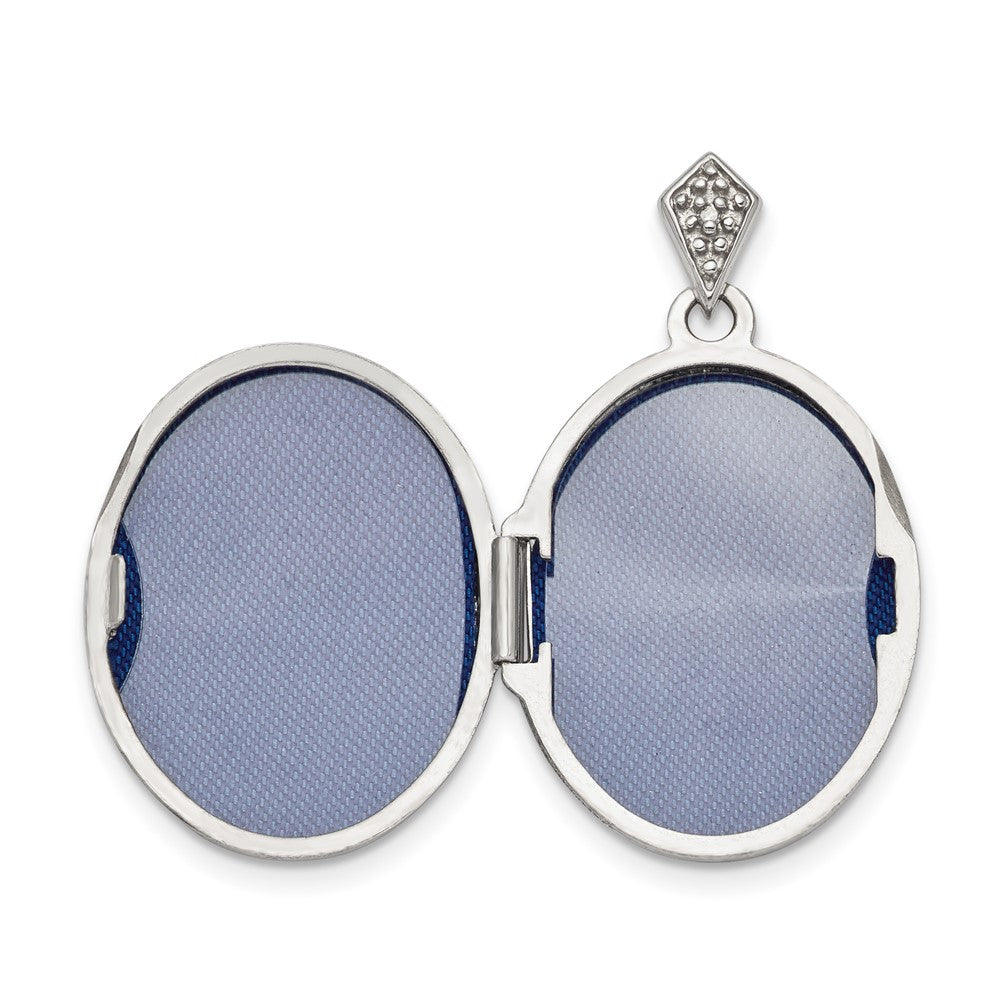 SSP Sterling Silver Rhodium-plate Polished & Textured Diamond Tree Locket