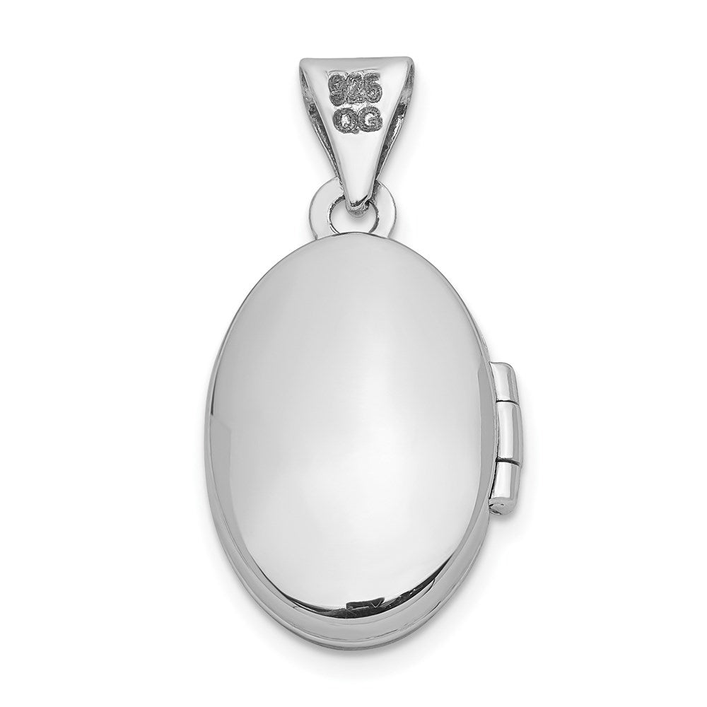 SSP Sterling Silver Rhodium-plated Cross 16mm Oval Locket