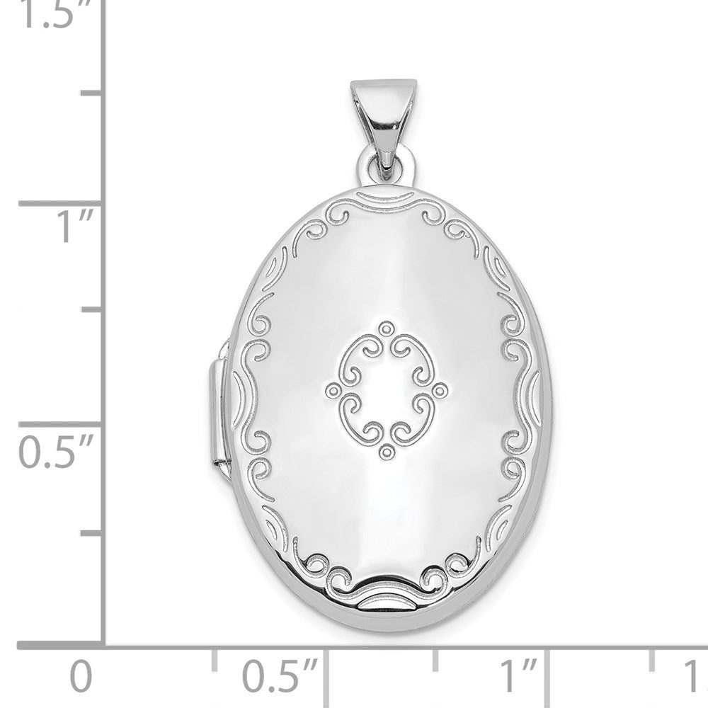SSP Sterling Silver Rhodium-plated 29mm Fancy Oval Family Locket