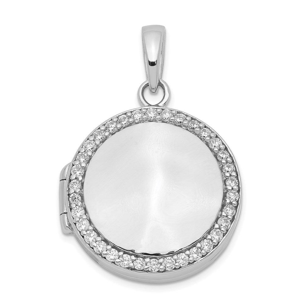 SSP Sterling Silver Rhodium-plated Polished CZ 20mm Circle Locket