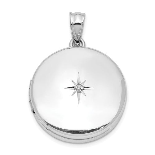 DSS Sterling Silver Rhodium-plated 20mm Diamond Polished Round Locket