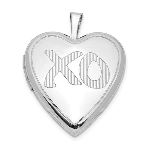 SSP Sterling Silver Rhodium-plated Satin & Polished XO Heart Locket