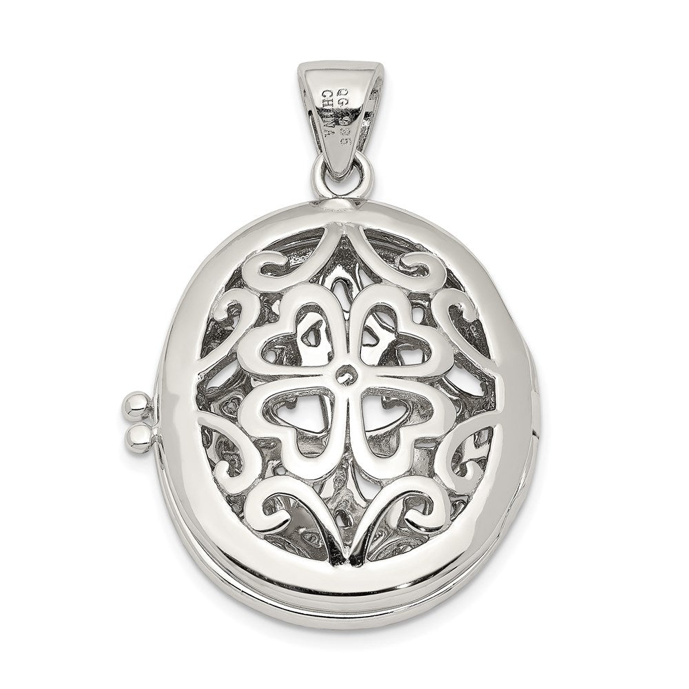 SSP Sterling Silver Rhodium-plated CZ Fancy Filigree Oval 22mm Locket