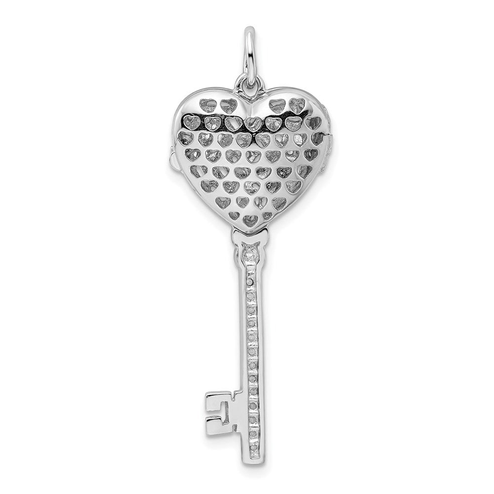 SSCZ Sterling Silver Rhodium-plated CZ Heart Key Locket