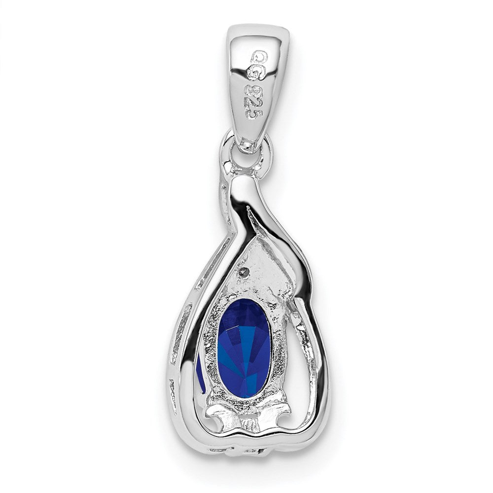 GSS Sterling Silver Rhodium Plated Diamond & Sapphire Oval Pendant
