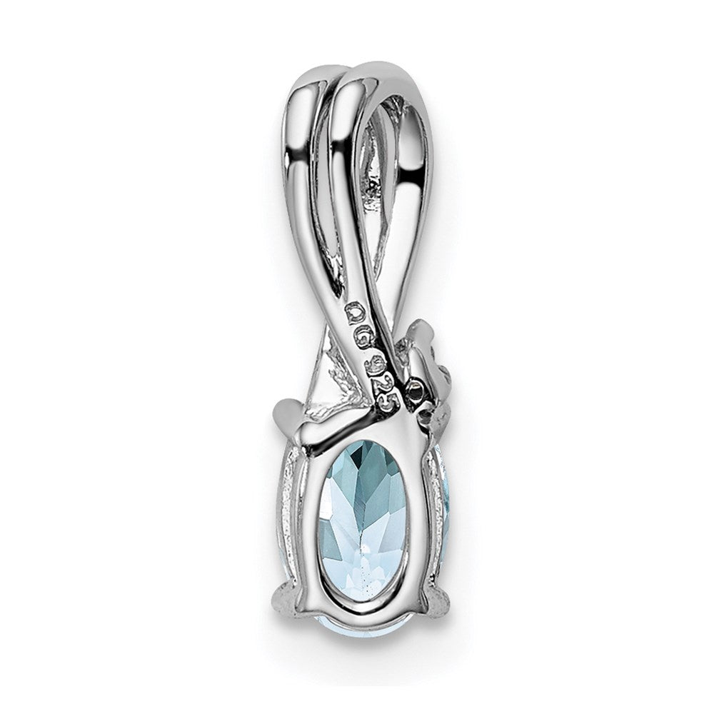 GSS Sterling Silver Rhodium Plated Diamond Aquamarine Oval Pendant