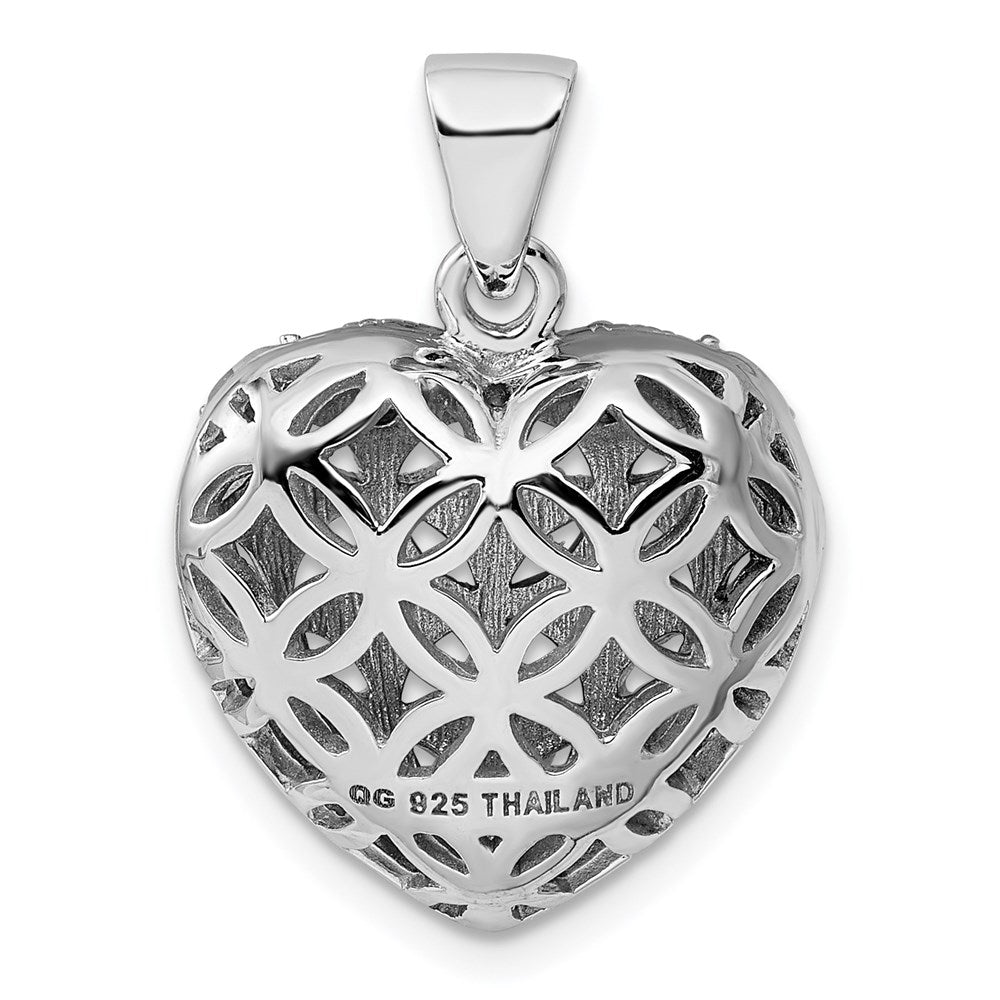 GSS Sterling Silver Rhodium-plated w/Garnet Heart Pendant