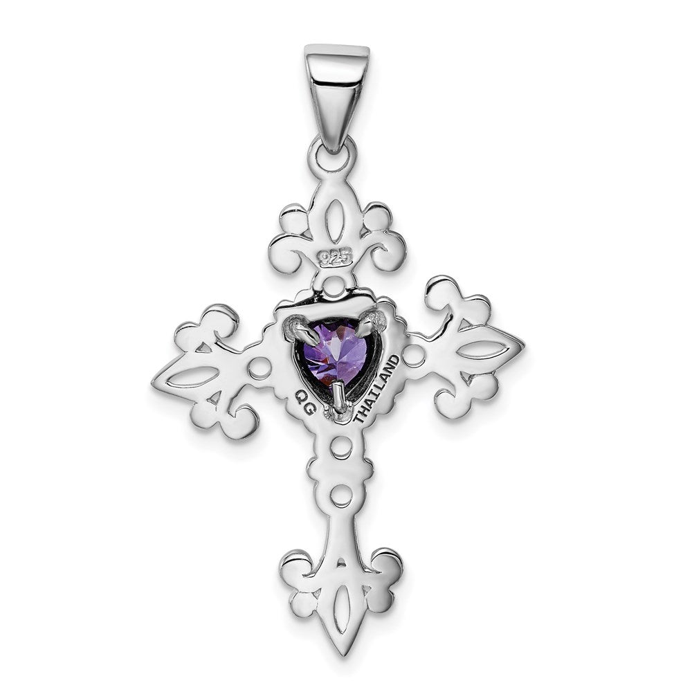 GSS Sterling Silver Rhodium-plated Amethyst Cross Pendant