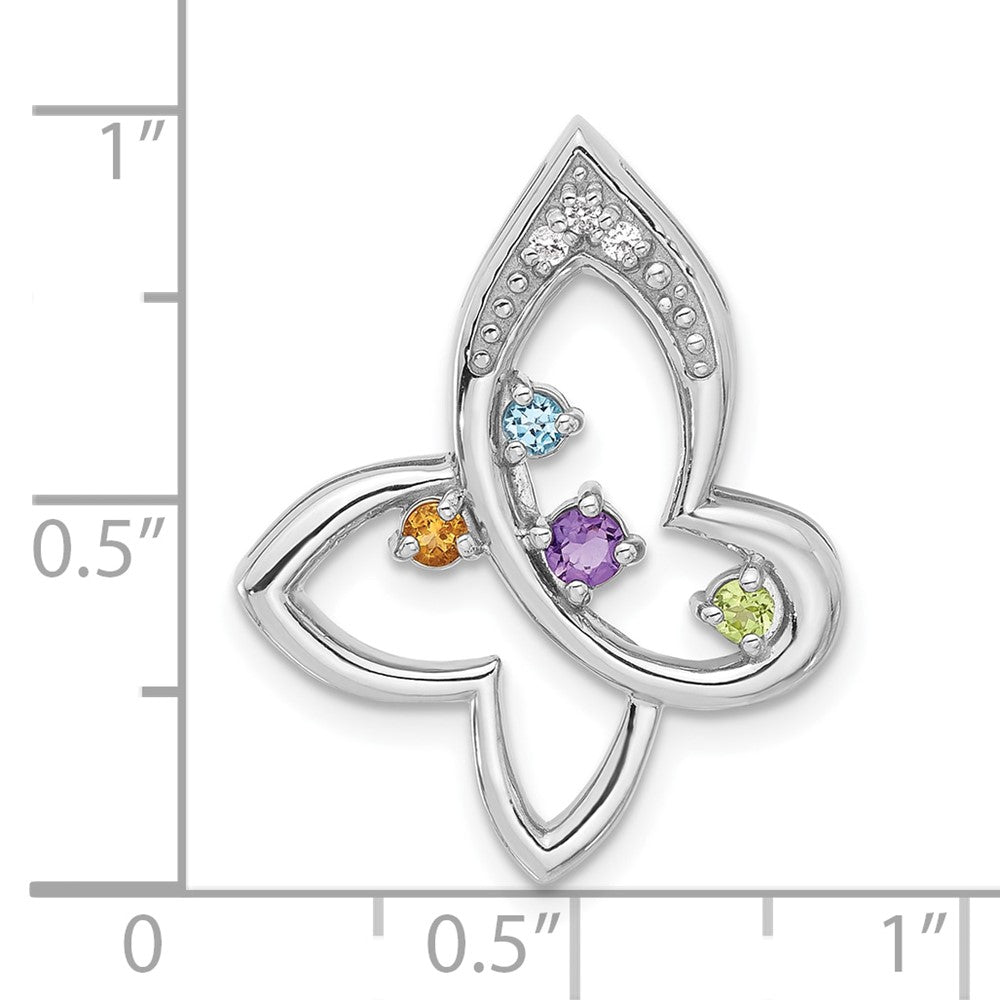 GSS Sterling Silver Rhodium-plated Rainbow Multi-Gemstone Butterfly Chain Slide