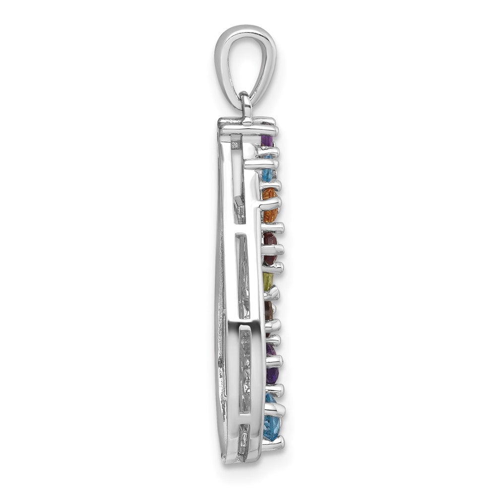 GSS RH-pltd Polished Fancy Multi Gemstone Teardrop Pendant