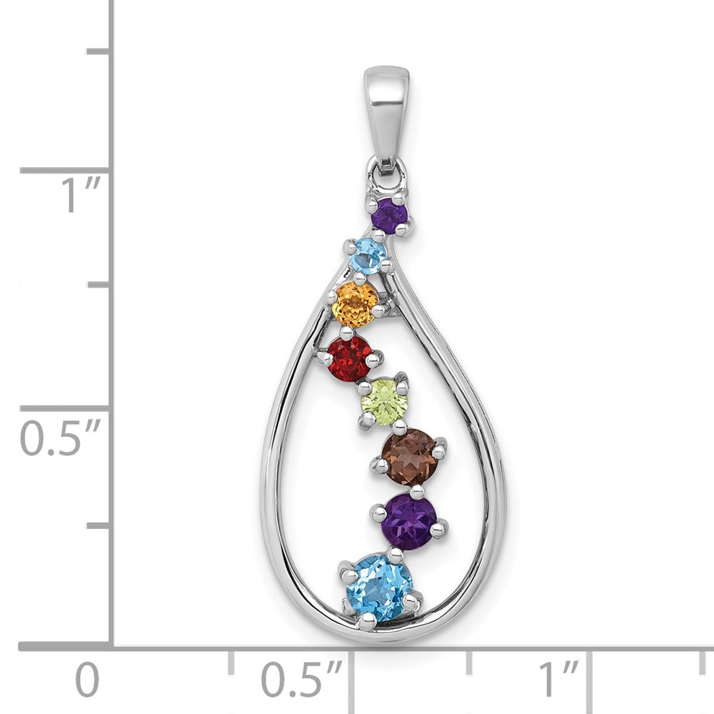 GSS RH-pltd Polished Fancy Multi Gemstone Teardrop Pendant