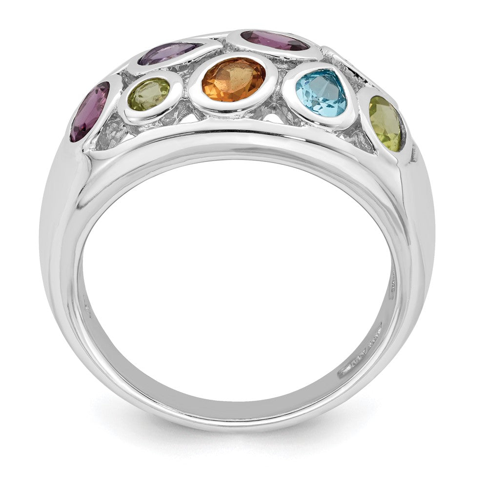 GSS Sterling Silver Rhodium-plated Multi Gemstone Ring