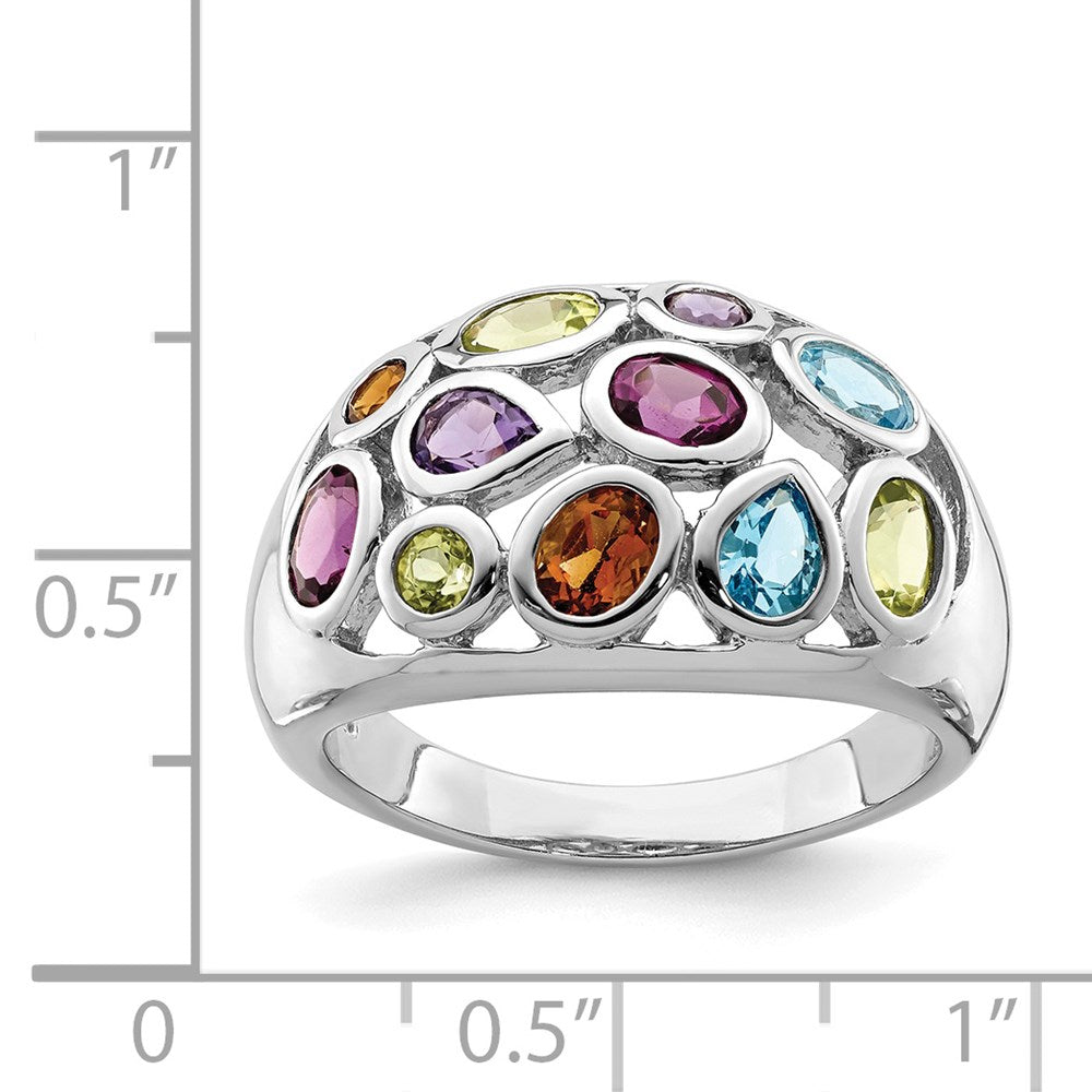 GSS Sterling Silver Rhodium-plated Multi Gemstone Ring