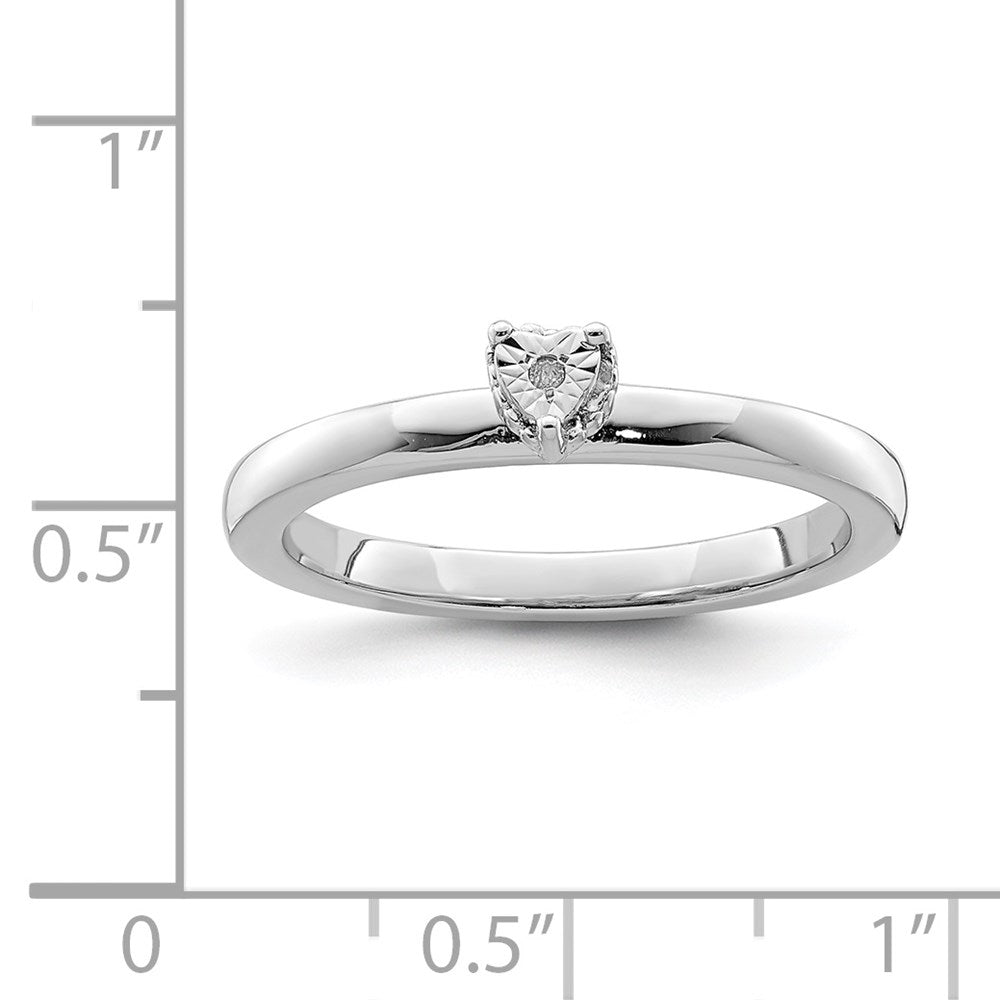 DSS Sterling Silver Rhodium Plated Polished Diamond Heart Shape Ring
