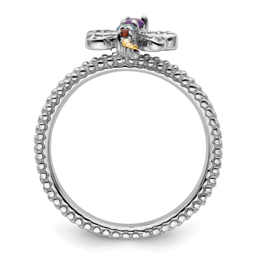 GSS Sterling Silver&14k Stackable Expressions Gemstone & Diamond Dragonfly Ring