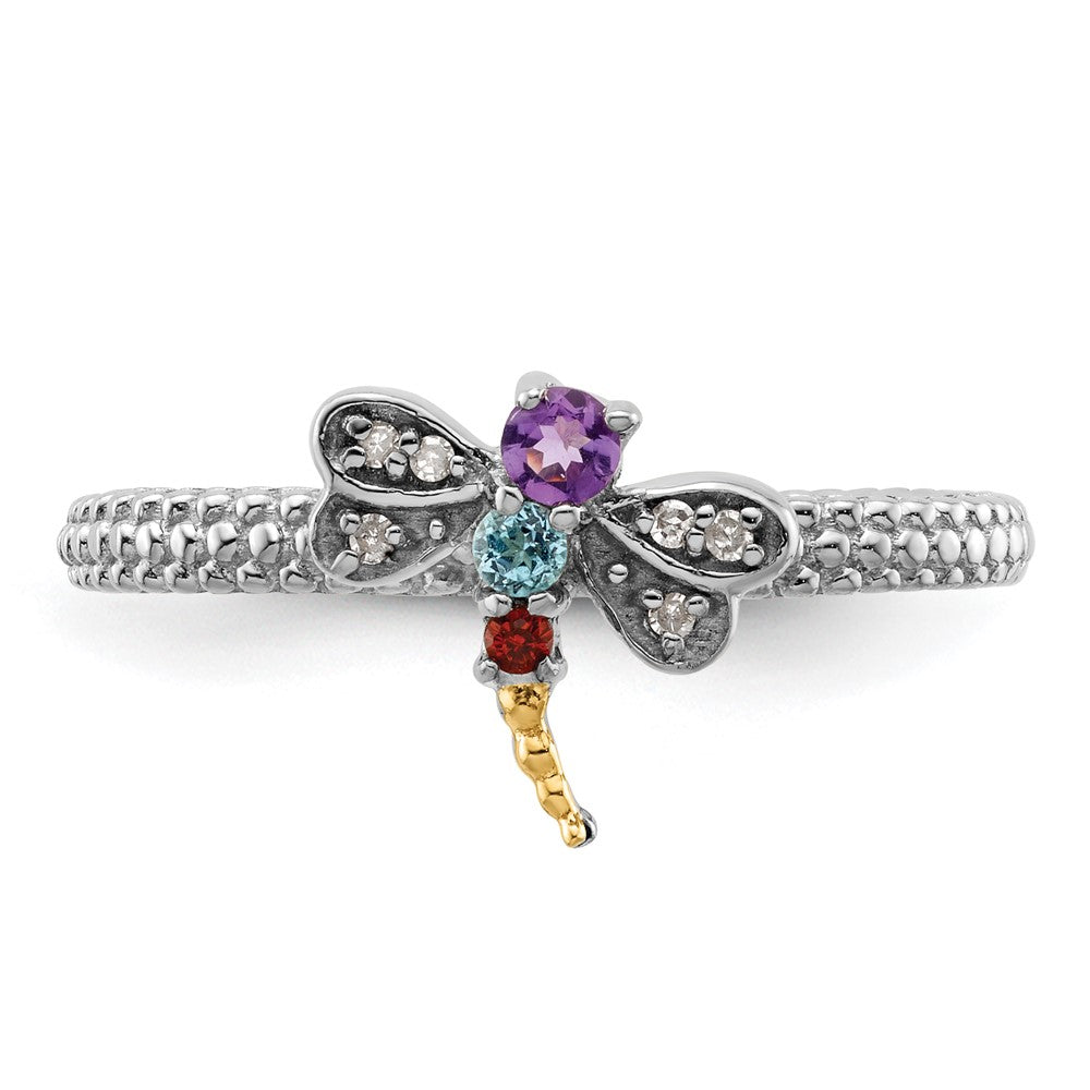 GSS Sterling Silver&14k Stackable Expressions Gemstone & Diamond Dragonfly Ring