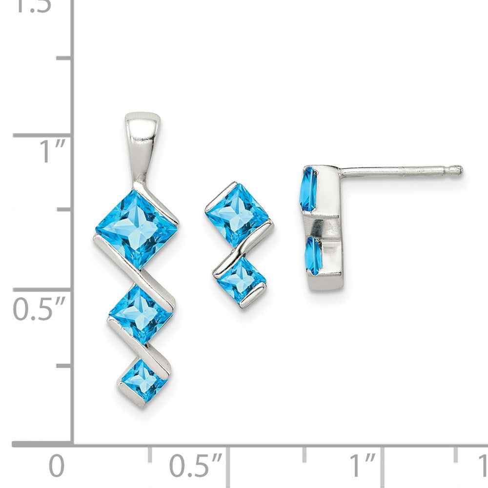 GSS Sterling Silver Polished Blue Topaz Pendant and Post Earrings Set