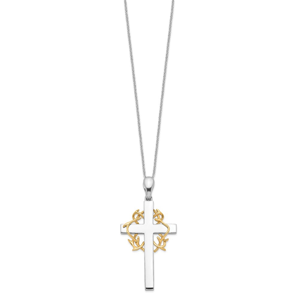 SE Sterling Silver Gold-plated No Greater Love Cross 18in Necklace