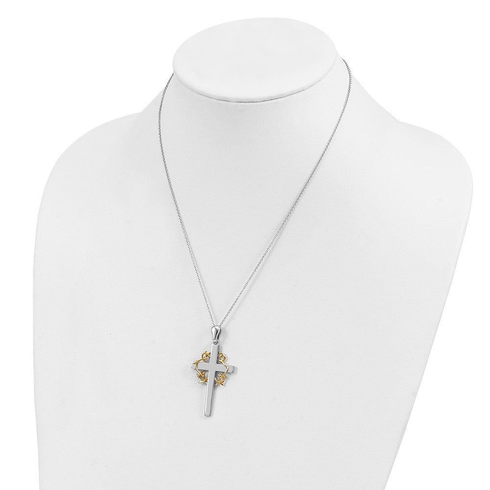SE Sterling Silver Gold-plated No Greater Love Cross 18in Necklace