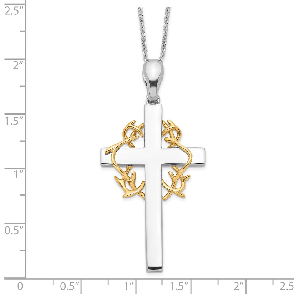 SE Sterling Silver Gold-plated No Greater Love Cross 18in Necklace