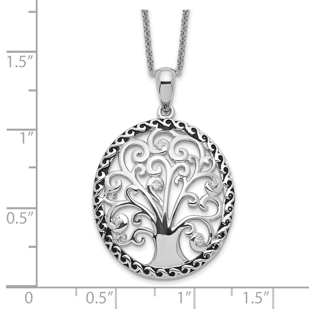 SE Sterling Silver Rhodium-plated CZ Antiqued Tree of Life 18in Necklace