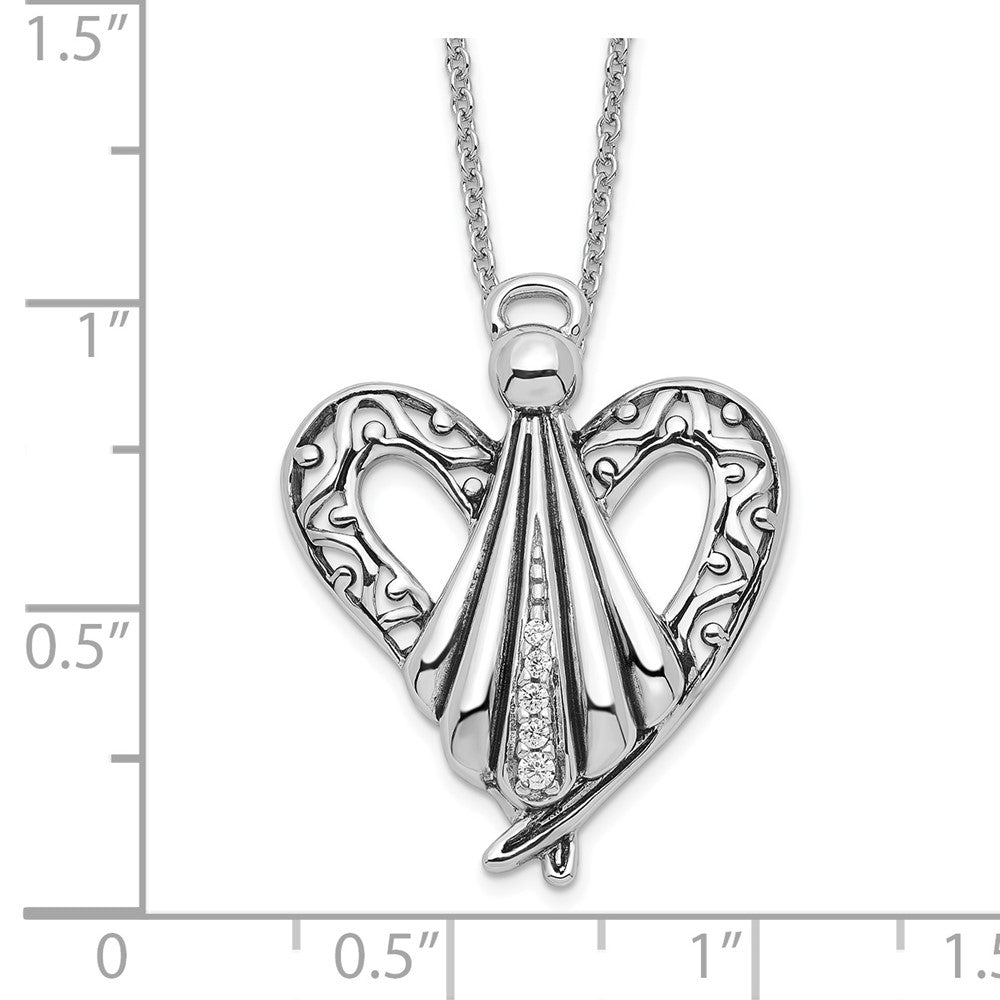 SE Sterling Silver Rhodium-plated CZ Antiqued Angel of Friendship 18in Necklace