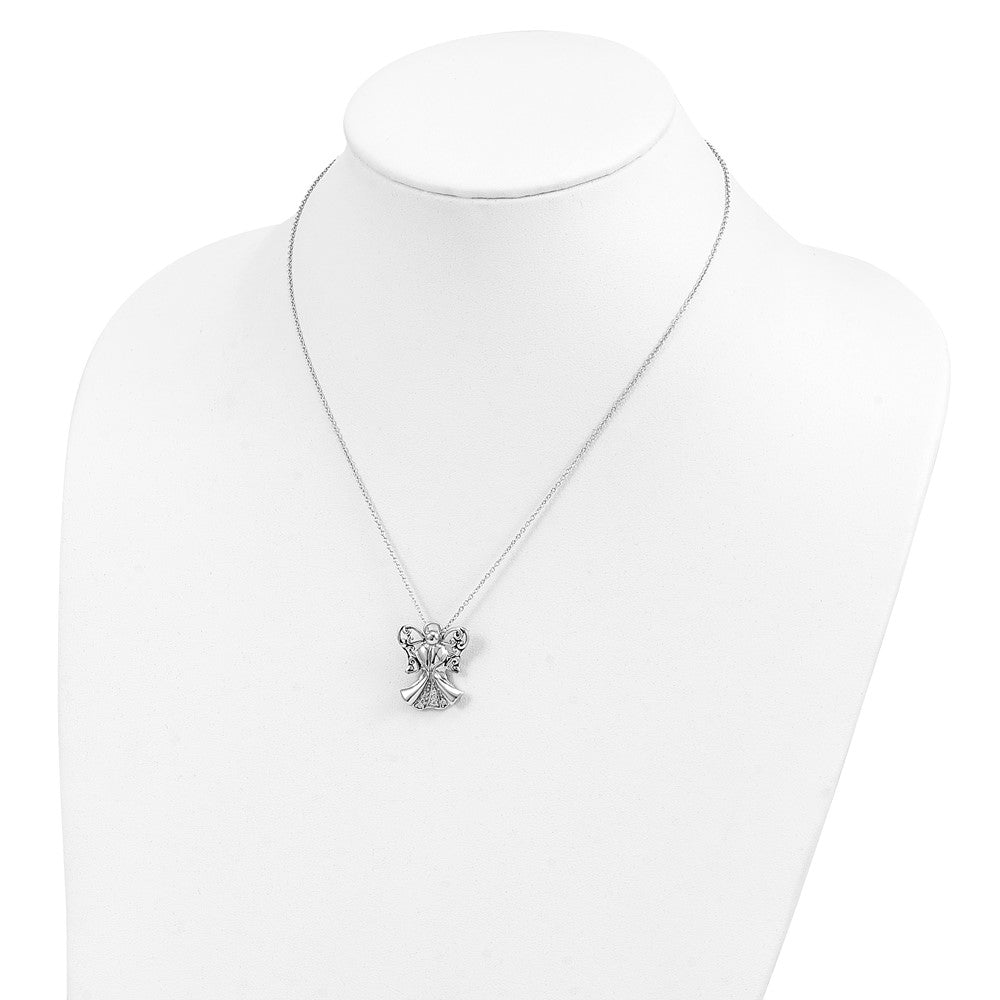 SE Sterling Silver Rhodium-plated CZ Antiqued Angel of Strength 18in Necklace