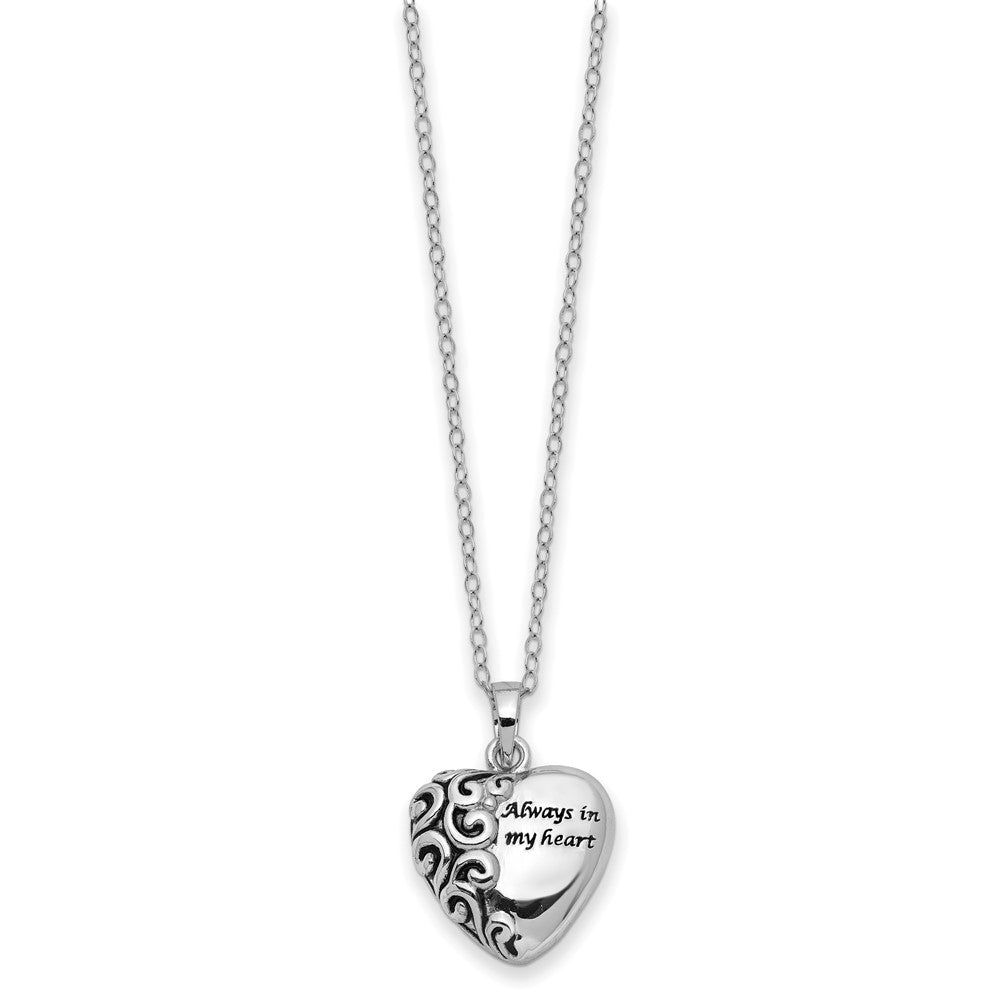 SE Sterling Silver Antiqued Heart Remembrance Ash Holder 18 Inch Necklace