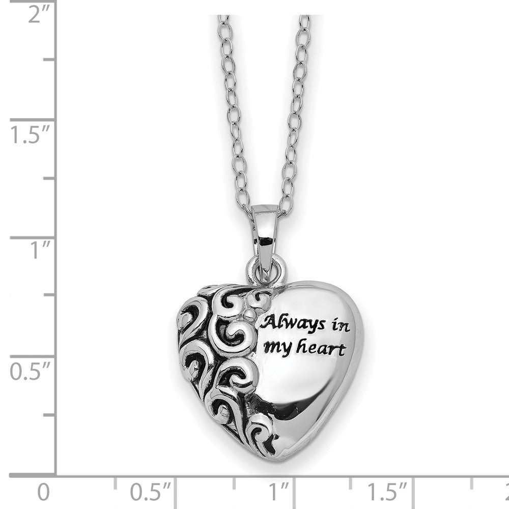 SE Sterling Silver Antiqued Heart Remembrance Ash Holder 18 Inch Necklace