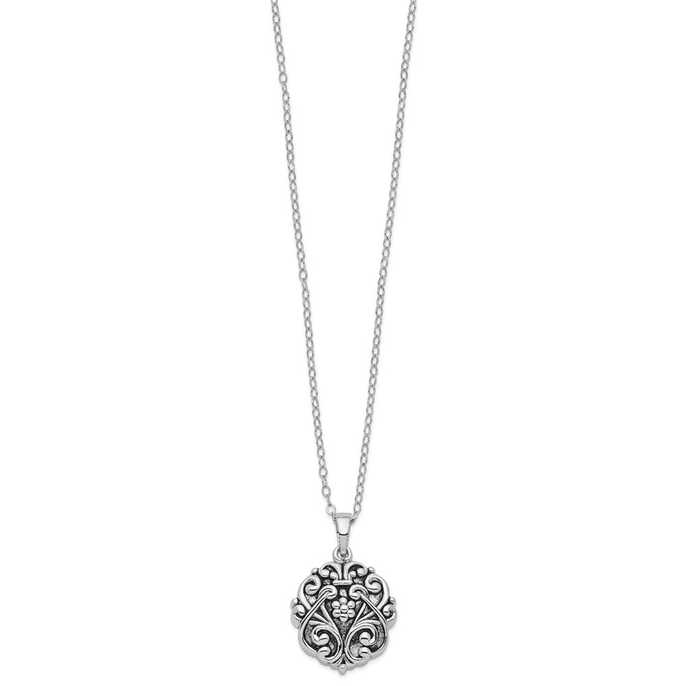 SE Sterling Silver Rhodium-plated Antiqued Circle Remembrance Ash Holder 18 Inch Necklace