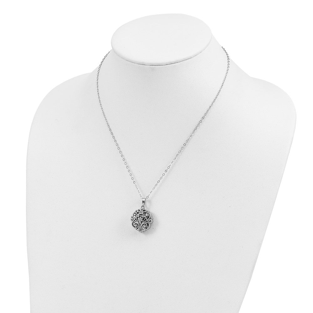 SE Sterling Silver Rhodium-plated Antiqued Circle Remembrance Ash Holder 18 Inch Necklace