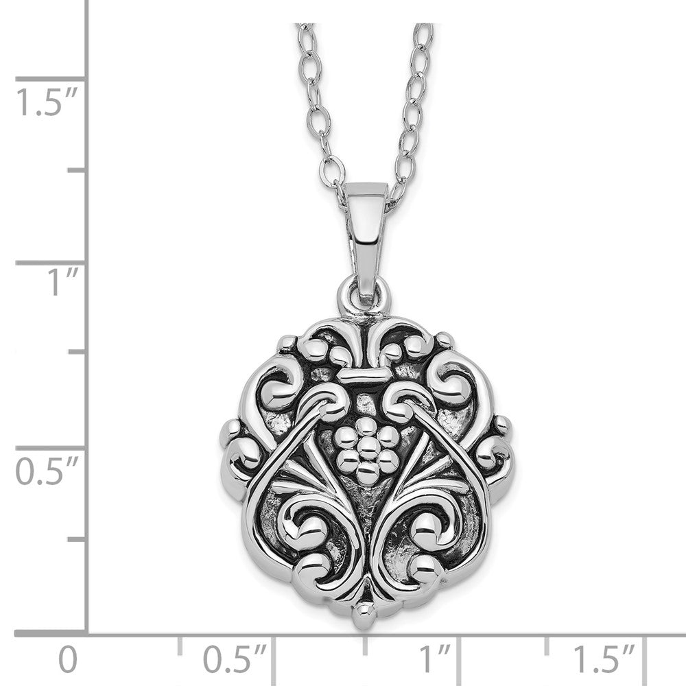 SE Sterling Silver Rhodium-plated Antiqued Circle Remembrance Ash Holder 18 Inch Necklace