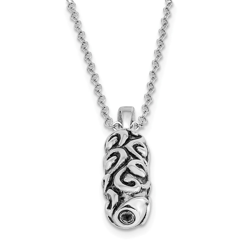 SE Sterling Silver Rhodium-plated Antiqued Cylinder Remembrance Ash Holder 18 Inch Necklace