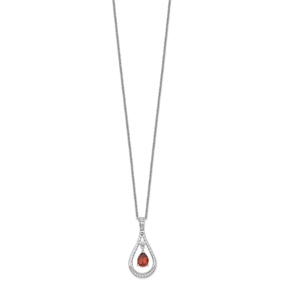 SE Sterling Silver Rhodium-plated CZ Stone Never Forget Tear (JAN-DEC) 18in Birthstone Necklace