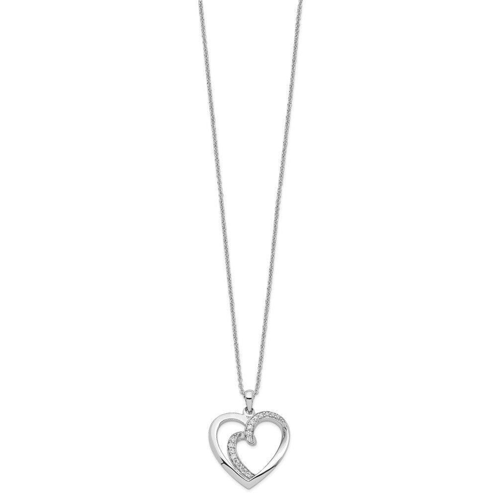 SE Sterling Silver Rhodium-plated CZ Two Souls Lived As One 18in Heart Necklace