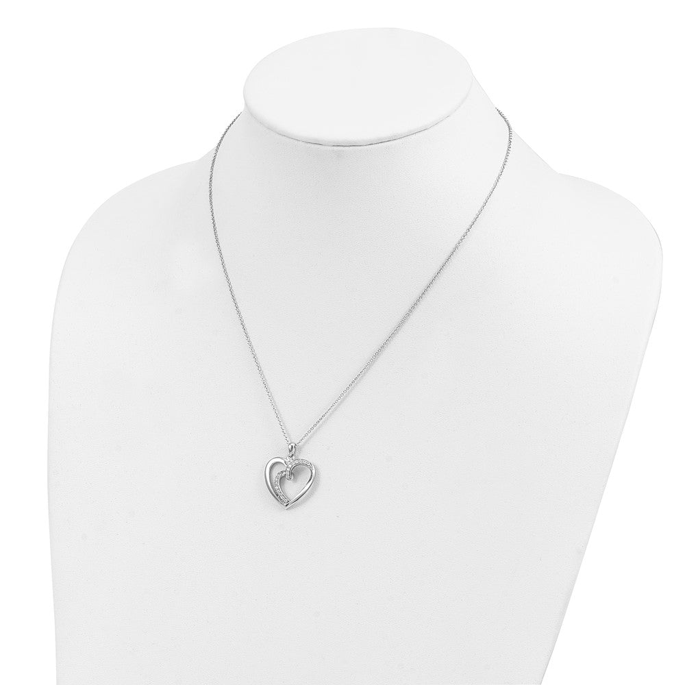 SE Sterling Silver Rhodium-plated CZ Two Souls Lived As One 18in Heart Necklace