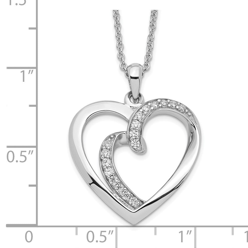 SE Sterling Silver Rhodium-plated CZ Two Souls Lived As One 18in Heart Necklace