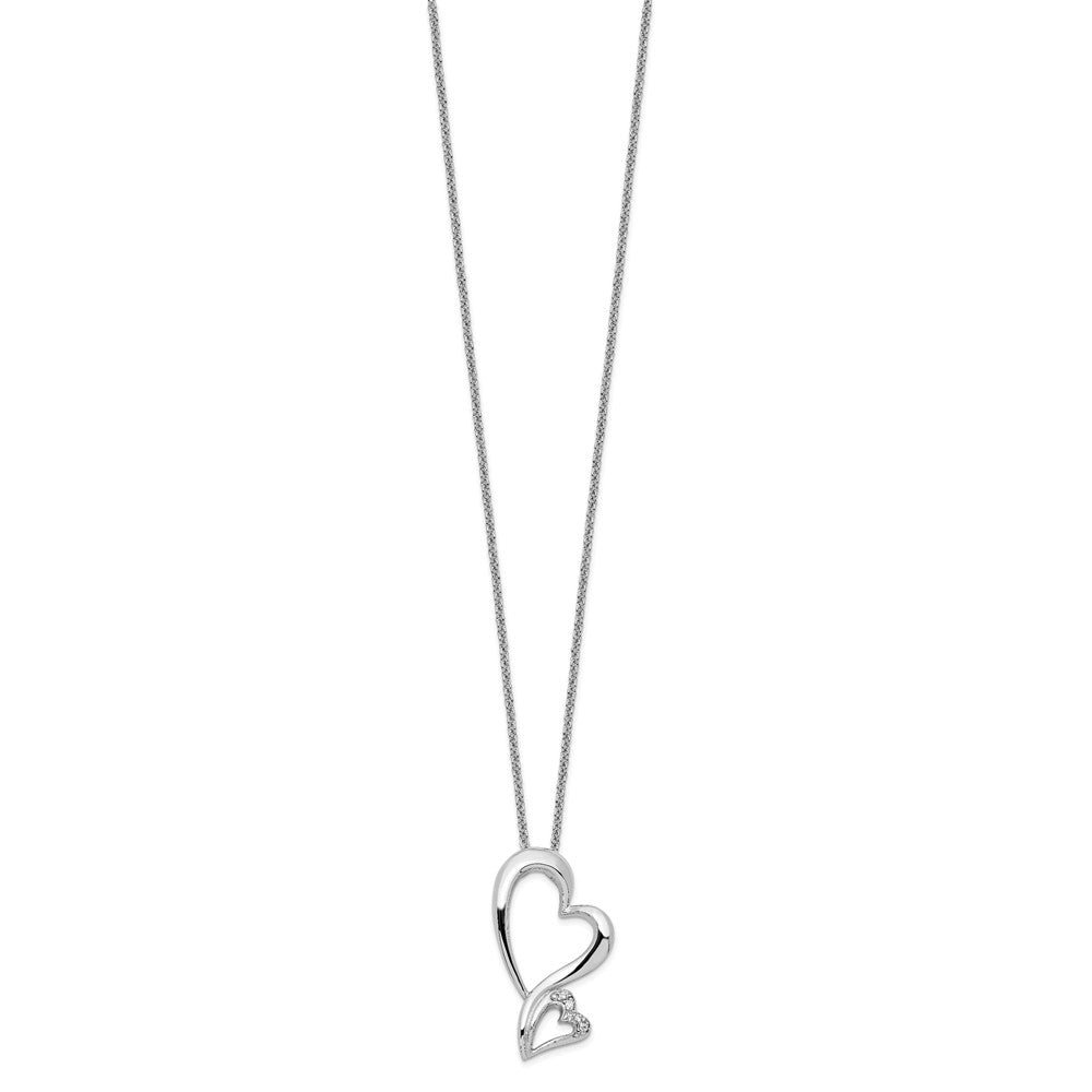 SE Sterling Silver Rhodium-plated CZ Protected Heart 18in Necklace