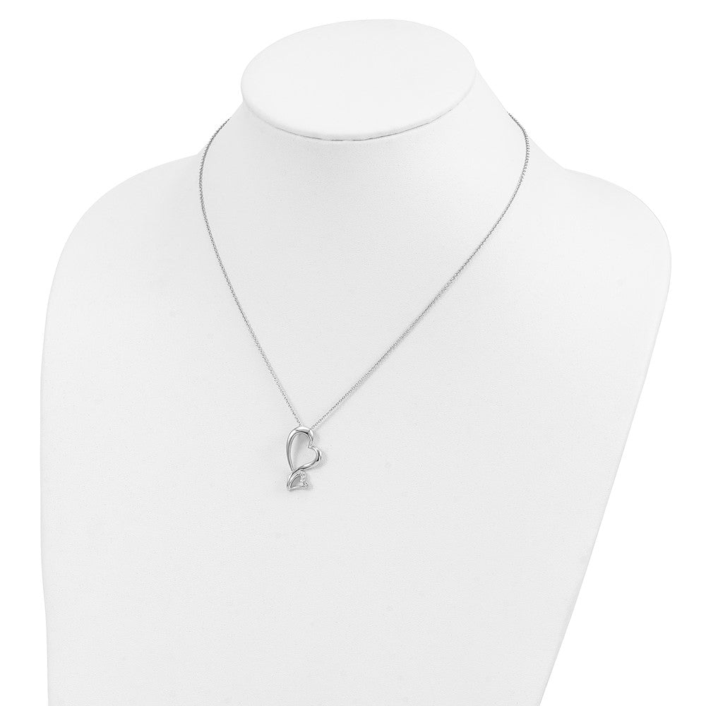 SE Sterling Silver Rhodium-plated CZ Protected Heart 18in Necklace