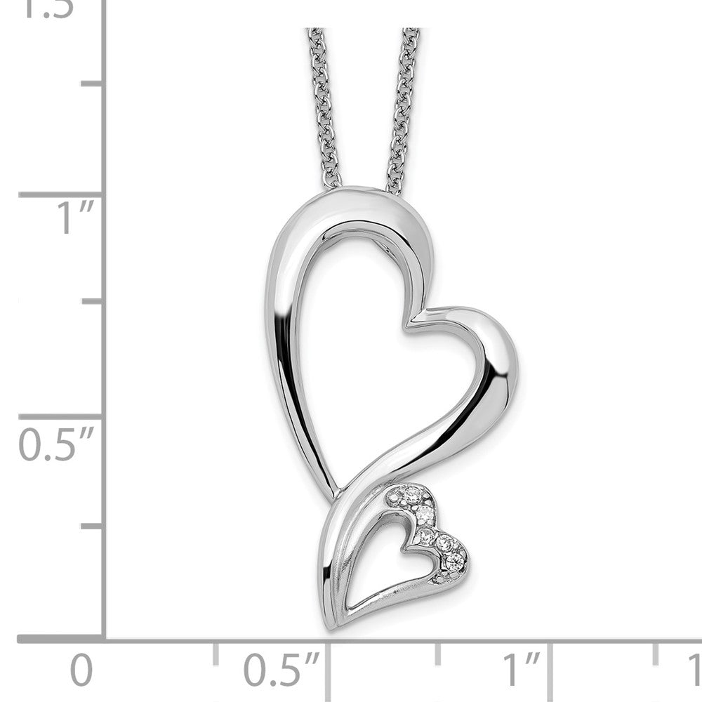 SE Sterling Silver Rhodium-plated CZ Protected Heart 18in Necklace