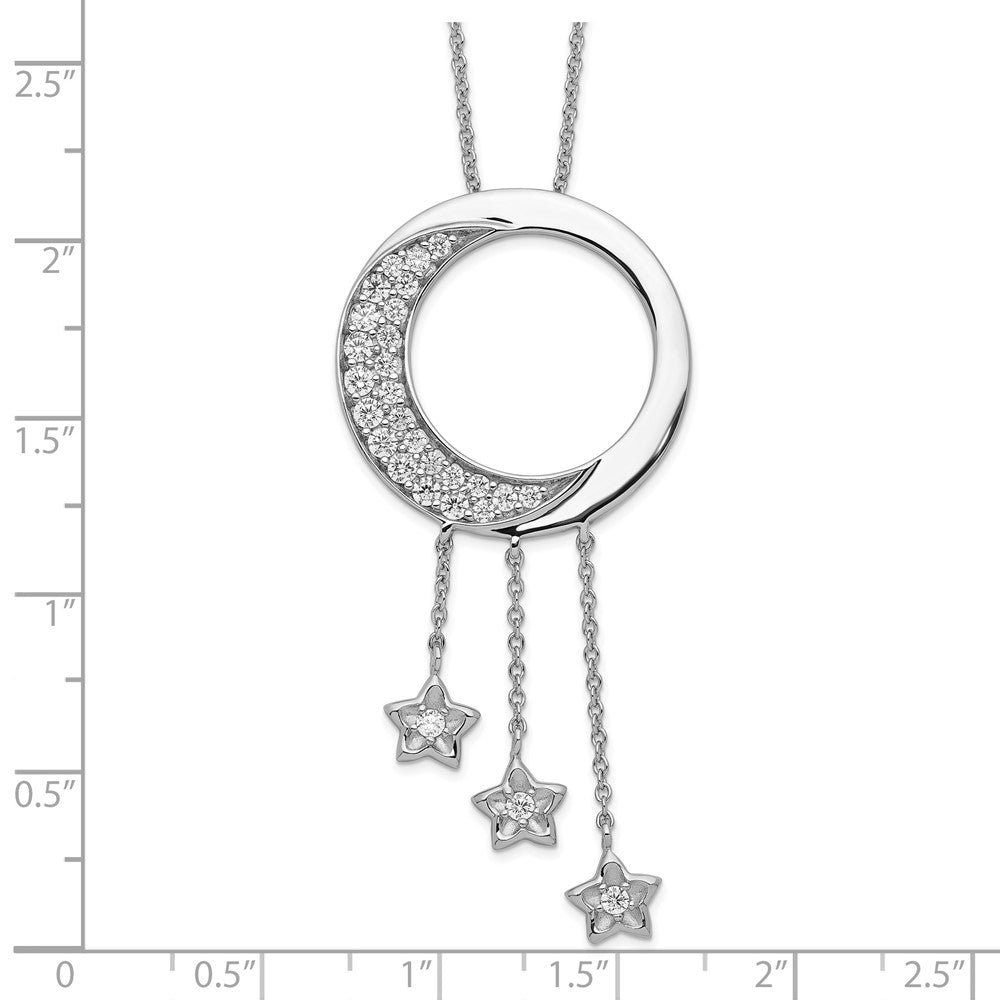 SE Sterling Silver Rhodium-plated CZ I Promise You the Moon and Stars 18in Necklace