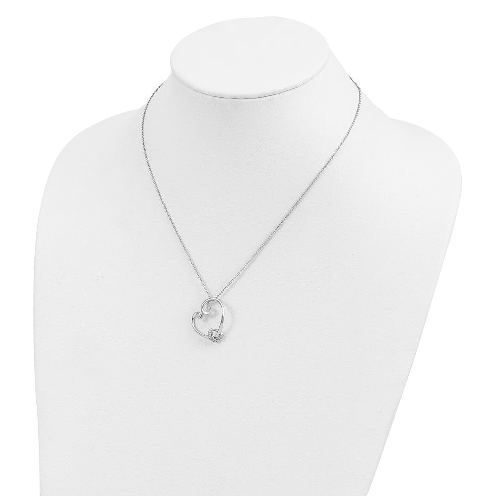 SE Sterling Silver Rhodium-plated CZ Love knots 18in Heart Necklace
