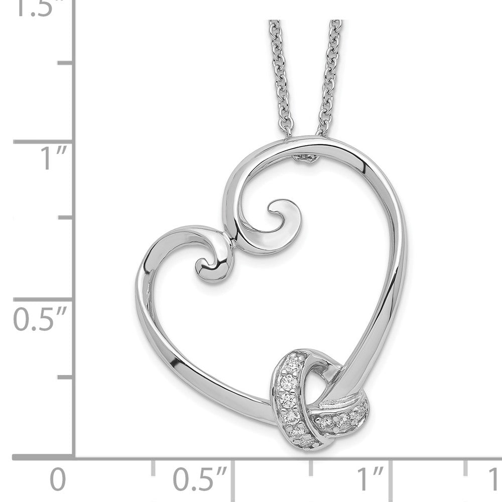 SE Sterling Silver Rhodium-plated CZ Love knots 18in Heart Necklace