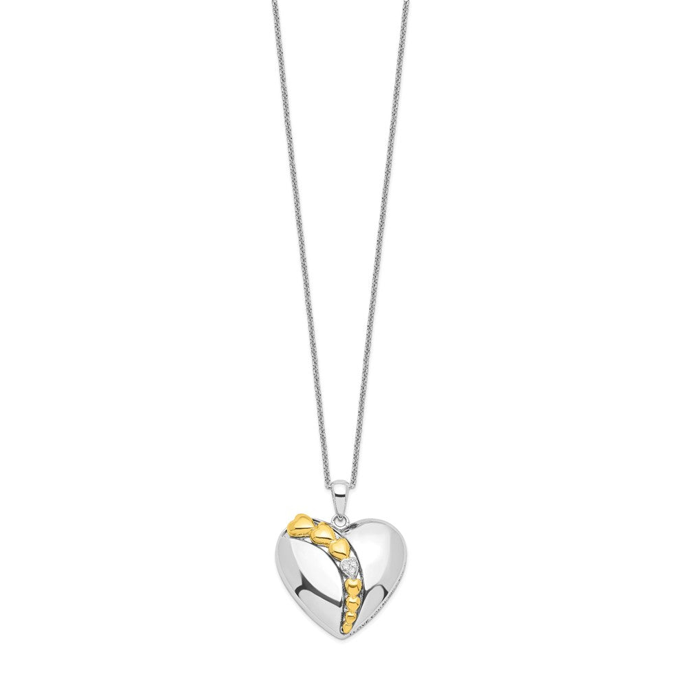SE Sterling Silver Rhodium and Gold-plated CZ I Love You More Each Day Heart 18 inch Necklace with Poem Card