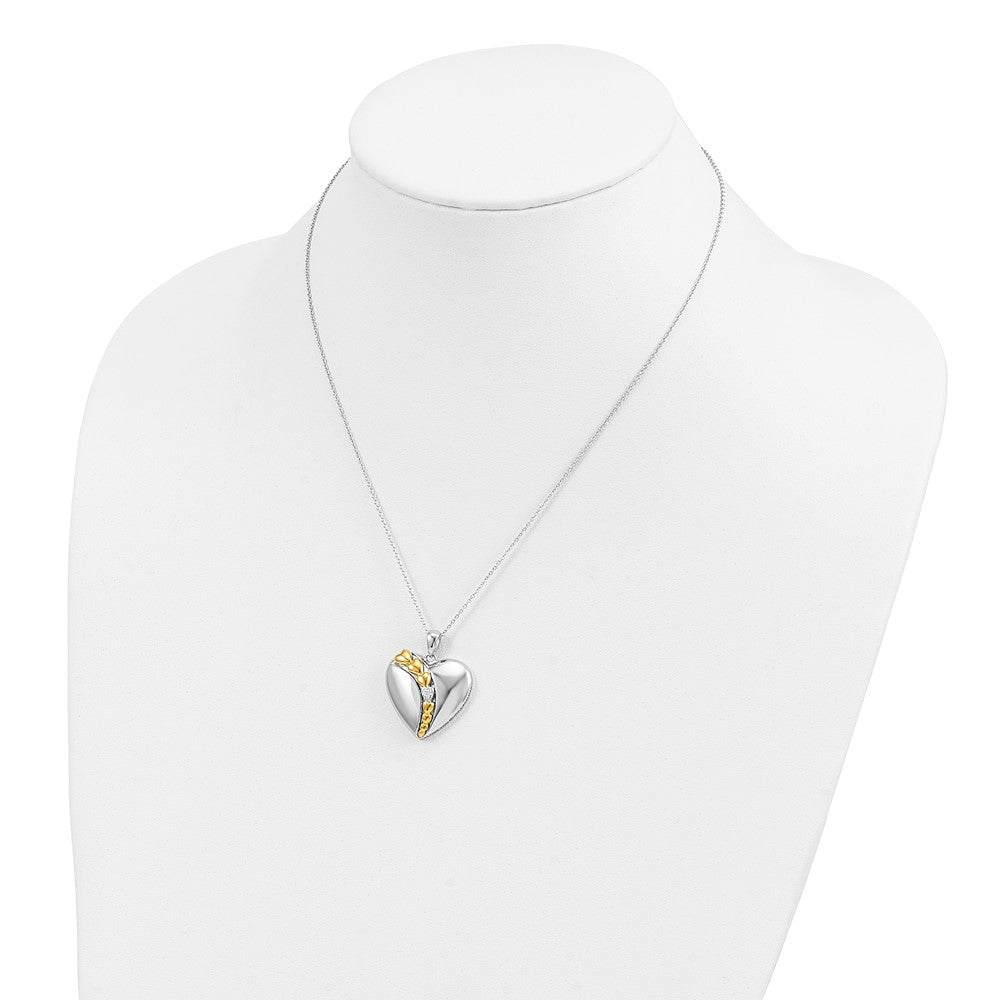 SE Sterling Silver Rhodium and Gold-plated CZ I Love You More Each Day Heart 18 inch Necklace with Poem Card