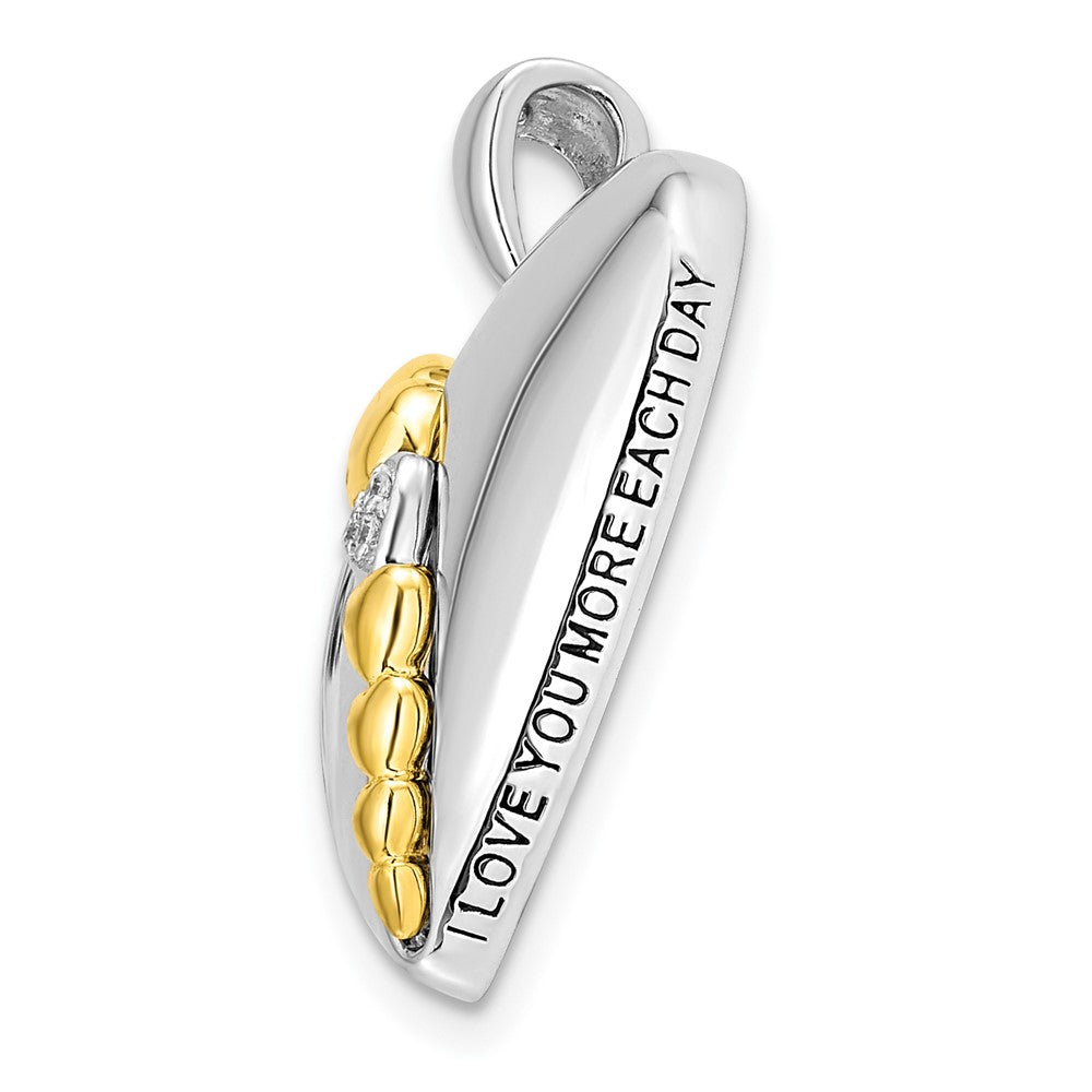 SE Sterling Silver Rhodium and Gold-plated CZ I Love You More Each Day Heart 18 inch Necklace with Poem Card