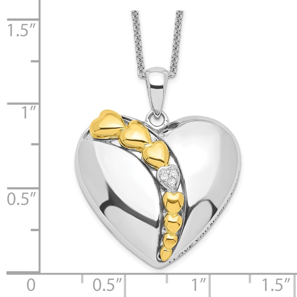 SE Sterling Silver Rhodium and Gold-plated CZ I Love You More Each Day Heart 18 inch Necklace with Poem Card