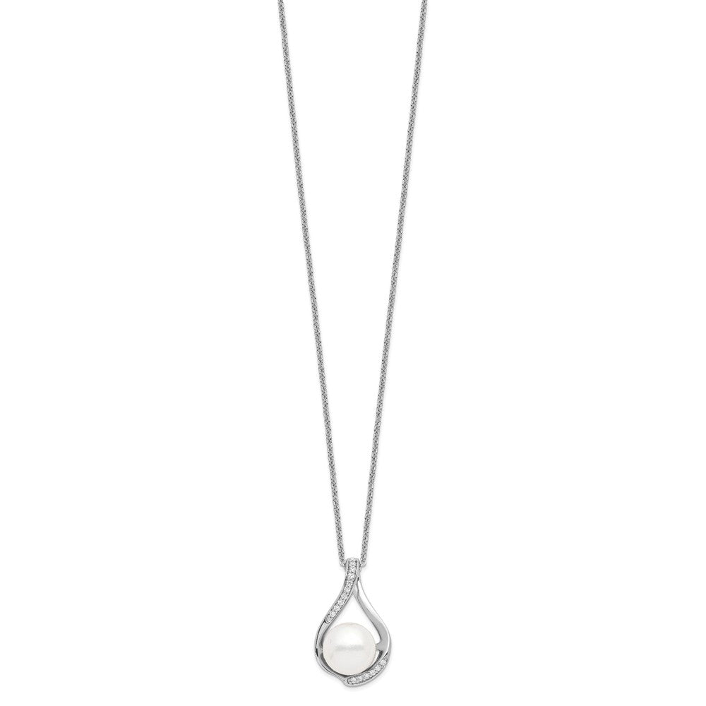 SE Sterling Silver Rhodium-plated FW Cultured Pearl CZ Forever (Embrace) 18in Necklace
