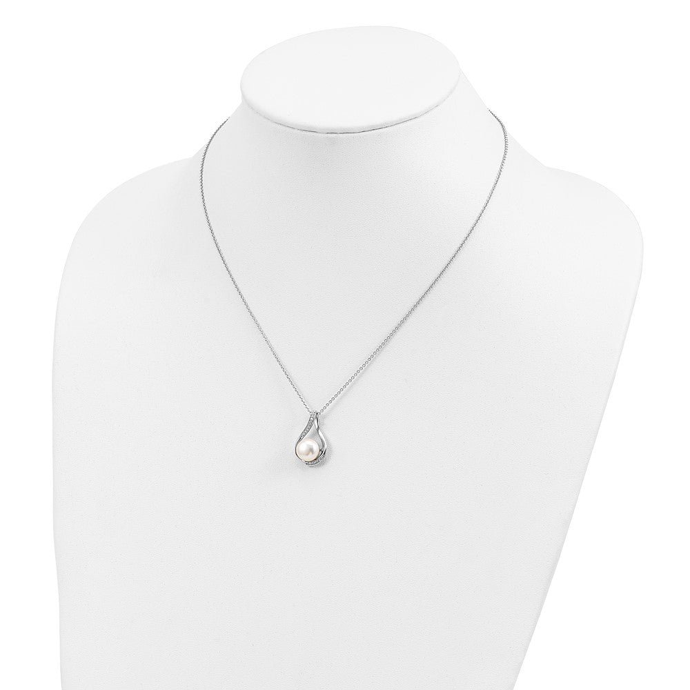 SE Sterling Silver Rhodium-plated FW Cultured Pearl CZ Forever (Embrace) 18in Necklace